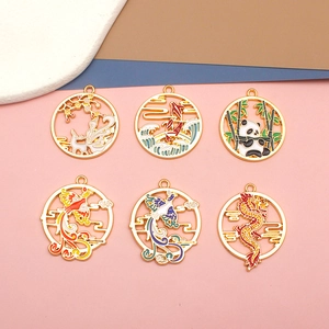 Exquisite Chinese style enamel alloy pendants with dragon, phoenix, and panda designs for DIY