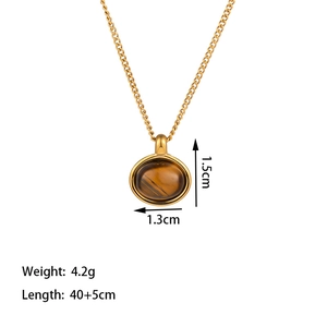 Collier en acier inoxydable doré avec pendentif ovale en oeil de tigre sur chaîne figaro