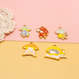 Handmade cute mushroom girl enamel alloy charms for DIY jewelry making projects