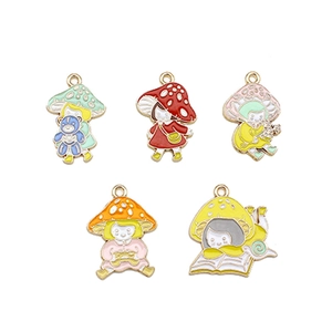 Cartoon mushroom girl enamel charms for DIY jewelry making pendants and earrings