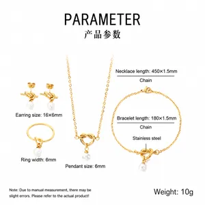 Set di gioielli dorati con nodo, collana, bracciale, orecchini e anello