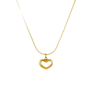 Golden stainless steel necklace featuring a hollow heart pendant on a twisted rope chain