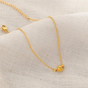 18K Gold Plated Titanium Steel Spliced Chain Anklet Bracelet With Polished Gold Bead Minimalist Adjustable Jewelry For Women