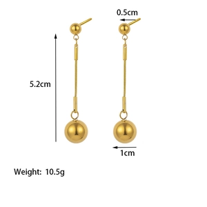 18K gold plated titanium steel drop earrings featuring polished golden balls and snake chains