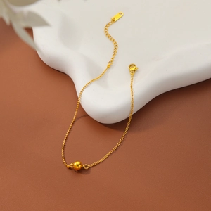 Elegant gold titanium bead chain anklet with lobster clasp and adjustable extension link