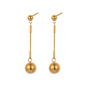 18K gold plated titanium steel drop earrings with sleek ball pendants and snake chains