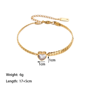 Flache Schlangenkette Herz Zirkon Armband Gold Edelstahl mit verstellbaren Gliedern