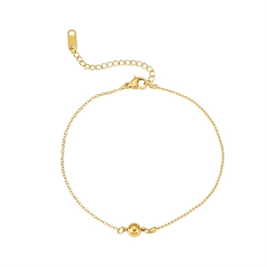 Titanium steel gold anklet with bead chain and K18 heart tag on a white background