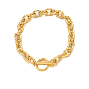 Golden chunky link bracelet with OT toggle clasp in minimalist polished stainless steel