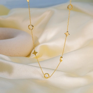 Collar Y Pulsera Joyería Con Flores Huecas Chapado En Oro De 18K Acero Inoxidable Cadena De Serpiente Para Mujer Estilo Minimalista