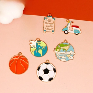 Travel Theme DIY Zinc Alloy Enamel Charms Hot Air Balloon Airplane Suitcase Earth Pendants For Jewelry Making Handmade Craft Accessories