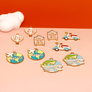 Travel themed enamel alloy charms for DIY jewelry featuring globe airplane hot air balloon
