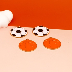 Detailed close-up showing soccer and basketball enamel alloy charms for DIY crafts