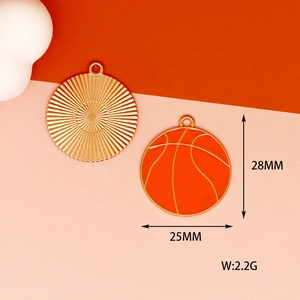 Detailed view of DIY orange enamel basketball pendant charm with size measurements