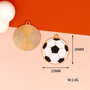 Detail view showing dimensions of a soccer-themed enamel alloy charm pendant