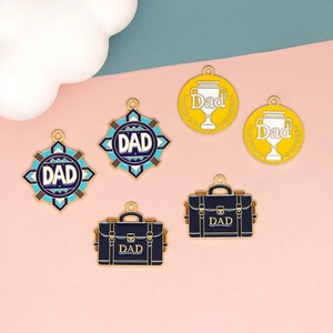 Set of Father's Day DAD enamel alloy charms for DIY jewelry and keychain accessories.