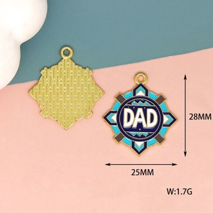 Detail view of Father's Day DAD alloy pendant with dimensions 28mm x 25mm