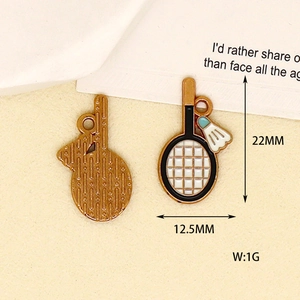 Pendentif détaillé de 22 mm en émail pour raquette et volant de badminton pour bijoux DIY