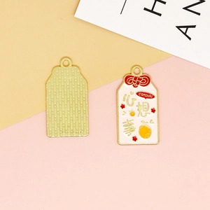 DIY enamel alloy Omamori pendant charm with Chinese blessing text for jewelry making