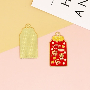 Traditional red and gold Chinese style Omamori alloy charm with Peace and Joy blessing