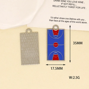Pendentif émaillé détaillé terrain de basket pour la création de bijoux 35x17,5 mm