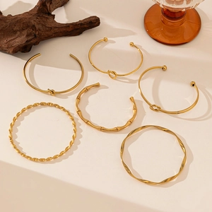 Titanium Steel Open Bangle Bracelet Knot Bamboo Twisted Design 18K Gold Plated Non-Fading Minimalist Jewelry For Women