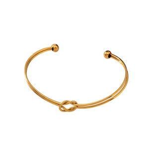 Minimalist knot design 18K gold plated titanium steel open bangle with spherical ends