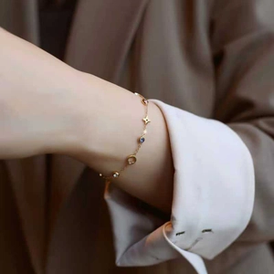 Elegant 18k gold plated bracelet with colorful rhinestones and clover star charms