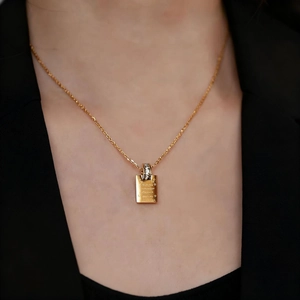 Engraved Destiny Soul Mate Square Tag Pendant Necklace 304 Stainless Steel 18K Gold Plated Zircon Simple Jewelry For Women