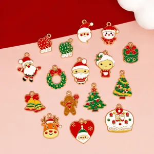Ciondoli Natalizi in Lega di Zinco Smaltati per Creazione Gioielli Fai-da-te Babbo Natale Albero Renna Pendenti per Bracciale