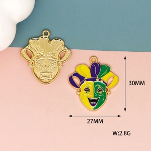 Enamel jester mask charms for DIY jewelry with 30mm height and 27mm width specs