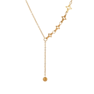 18k gold plated hollow star Y-shaped necklace with polished metal bead tassel
