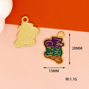 Detail view of Mardi Gras enamel charm with 20x13mm dimensions and 1.1g weight