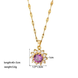 18k gold plated sunflower necklace with a large purple zircon and clear crystal halo