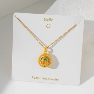 Pendant Necklace Gold Plated Brass Rotating Enamel Face Mask Ethnic Tibetan Style Retro Palace Jewelry For Women