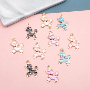 Collection of colorful pearlized enamel poodle dog charms for DIY jewelry making projects