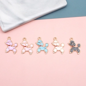 Five-color enamel poodle dog charms set for DIY earring and necklace jewelry making