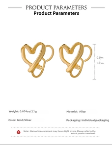 Detalles de tamaño y peso para el pendiente de clip de corazón dorado estilo vintage