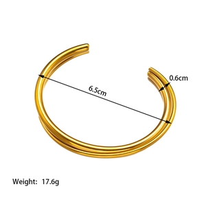 Polished 18K gold-plated stainless steel double-layered crossover open cuff bracelet