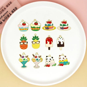 Detailed view of colorful summer dessert alloy enamel charms for DIY jewelry crafts