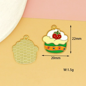 Detail of alloy cupcake charm showing strawberry design with 22mm x 20mm dimensions