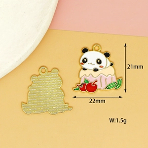 Close-up of a cute panda dessert enamel charm showing 21mm and 22mm dimensions