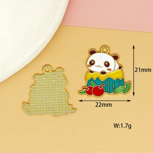 Panda on cake enamel charm pendant with size and weight measurements for jewelry DIY