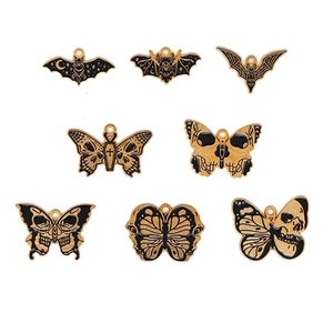 Gothic stijl schedel en vlinder emaille bedeltjes voor DIY sieraden in zwart en goud
