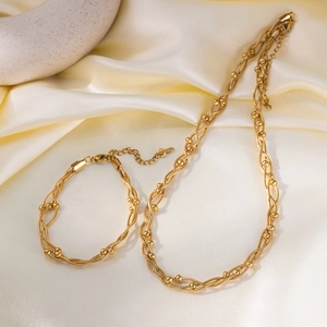 Stainless Steel Multi Layer Snake Chain Necklace Bracelet Anklet Beads Minimalist Fashion Jewelry For Women