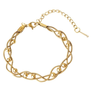 Double-layered gold stainless steel snake chain bracelet with polished bead accents
