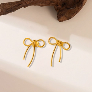 Boucles Oreilles Nœud Acier Inoxydable Design Ruban Minimaliste Créatif Plaqué Or Bijoux Mode Accessoire Pour Femmes