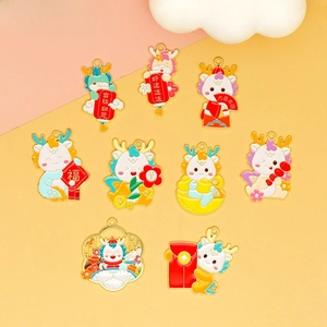 Cartoon Zodiac Dragon Year Alloy Enamel Pendant For DIY Jewelry Making Lucky Dragon Baby Bag Charm Keychain Accessory