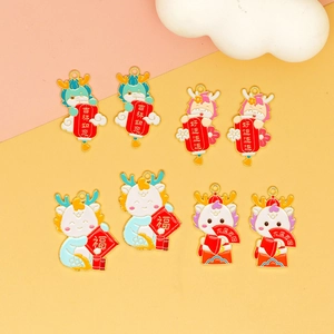 Detailed view of colorful cartoon dragon charms for Year of the Dragon DIY jewelry