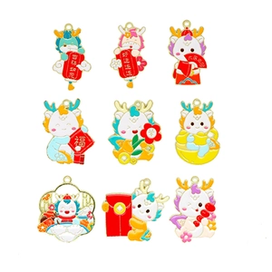 Set of 9 cute cartoon zodiac dragon charms for DIY jewelry making and craft accessories